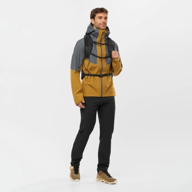 Yellow / Dark Grey Salomon Outline GTX Hybrid Waterproof Men's Shell Jackets | IE JD3682